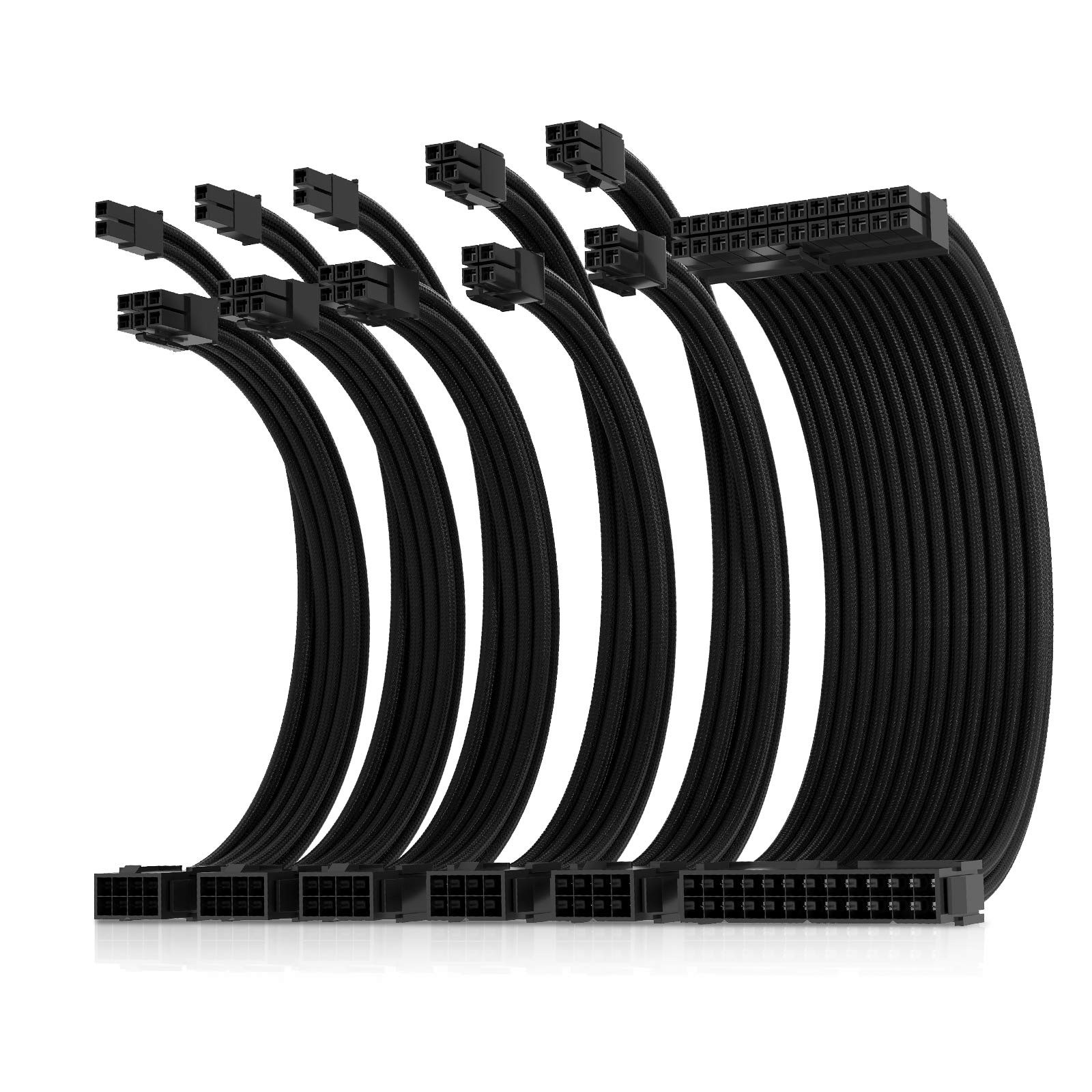 AsiaHorse 16AWG PSU Extension Cable Kit 30cm Black 24-Pin ATX 2x 4+4 EPS 3x PCIe