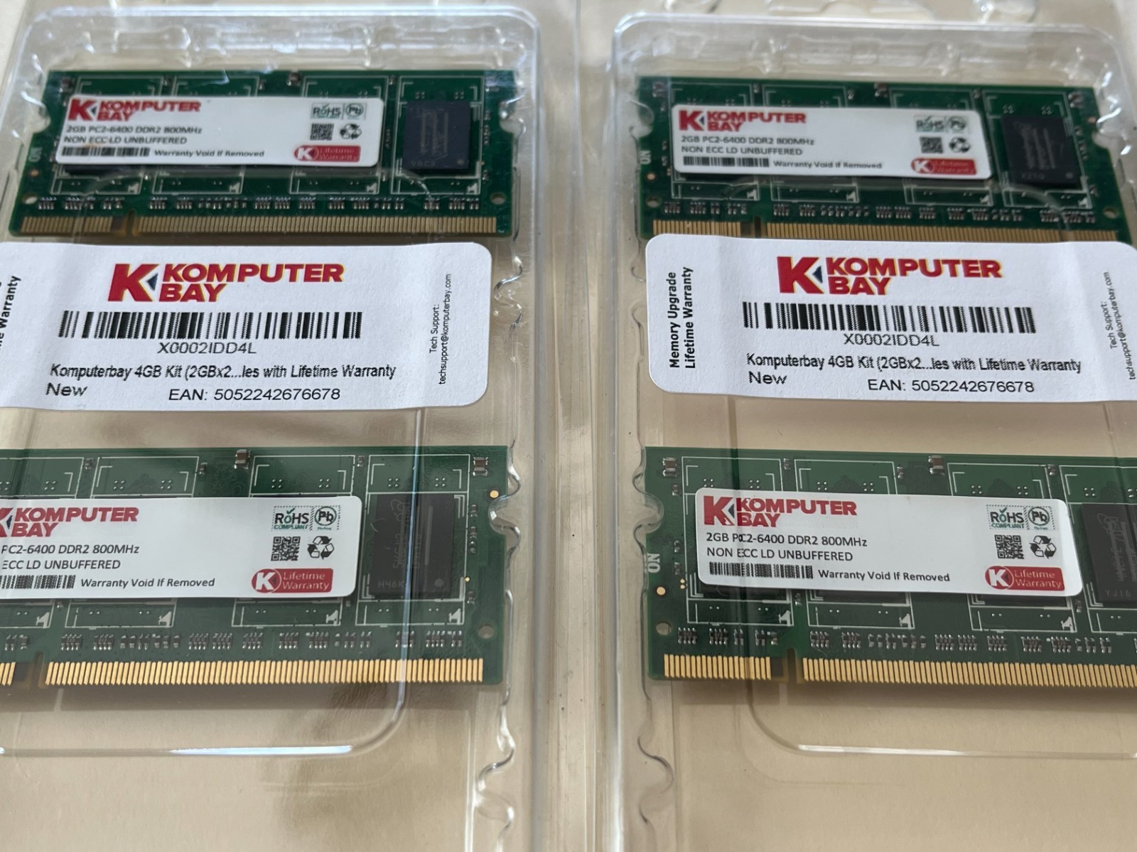 6 Komputer Bay 4GB (2x2GB) Kits PC2-6400 DDR2 800MHz Laptop MAC MEMORY Non ECC