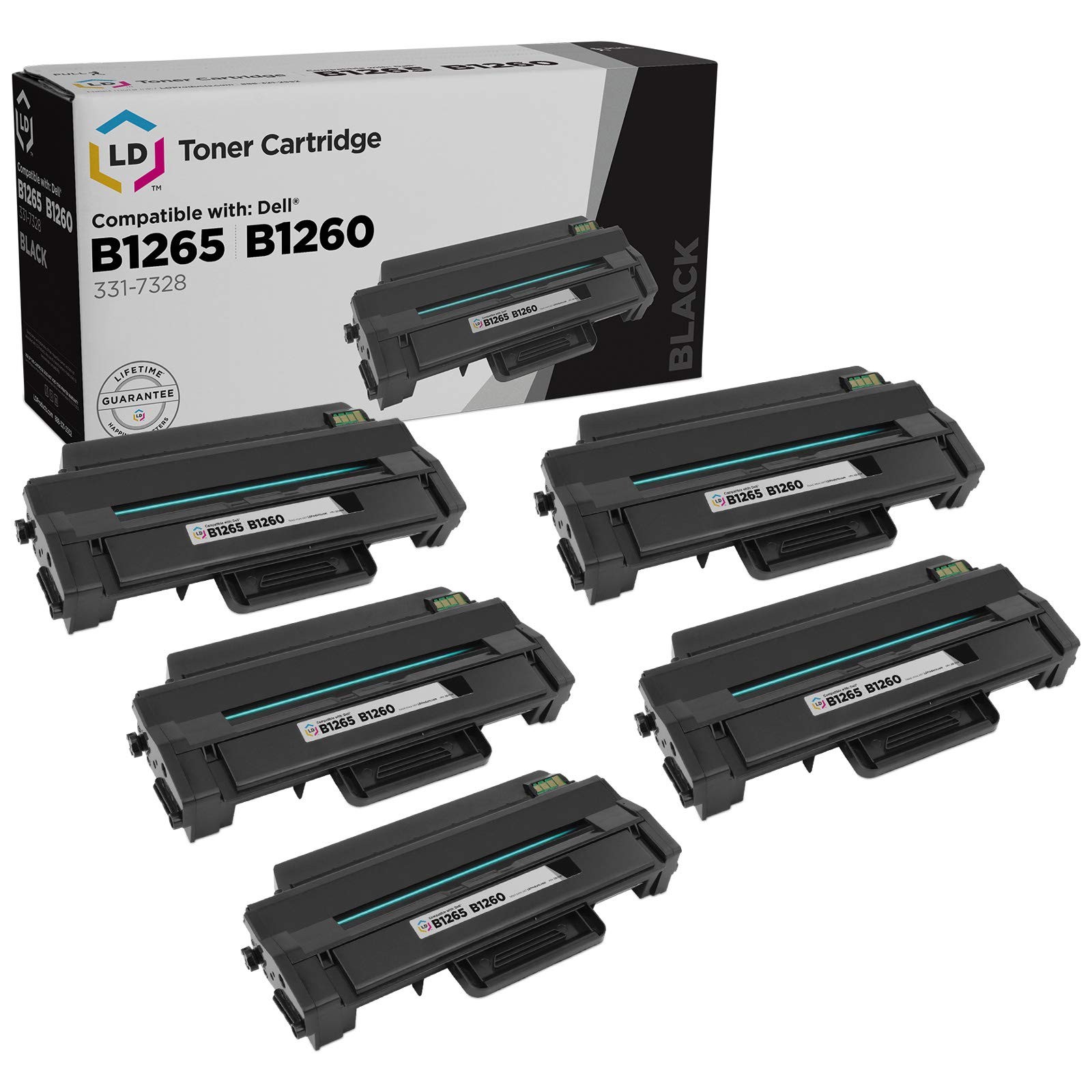 LD 5PK Compatible 331-7328 DRYXV Black Toner Cartridge for Dell B1260dn B1265dnf