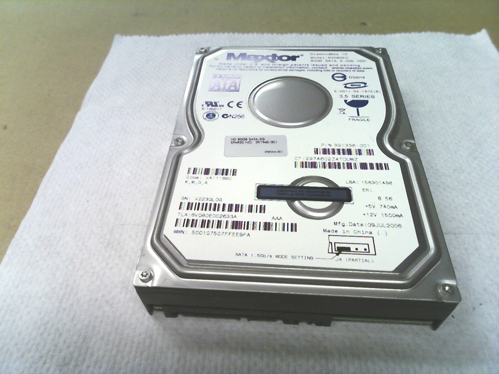Maxtor DiamondMax 10 80GB SATA300 HDD 6V080E0 6V080E002633A 391945-001 VA111680