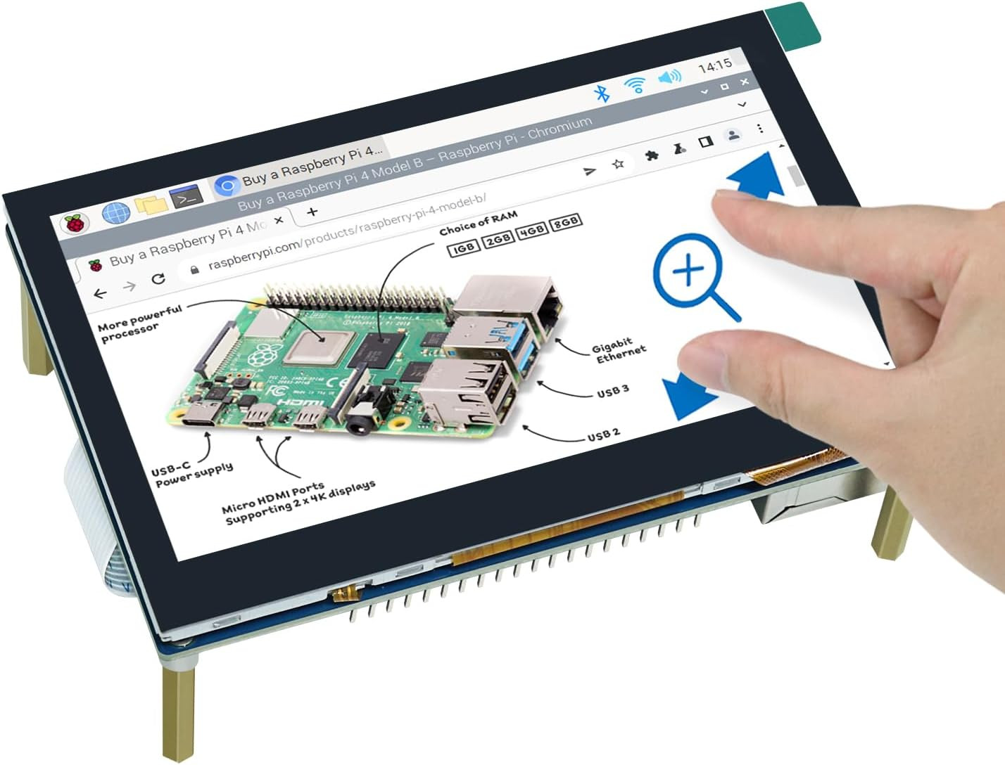 4.3 Inch Touchscreen Monitor for Raspberry Pi 5 4 B 3 B+ A+, 800X480 Pixel IPS D