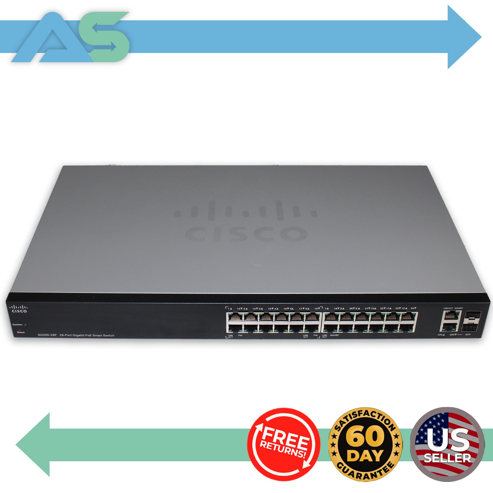 Cisco SG200-26P SLM2024PT 26-Port Gigabit PoE Smart Switch Cisco 200 Series 1U