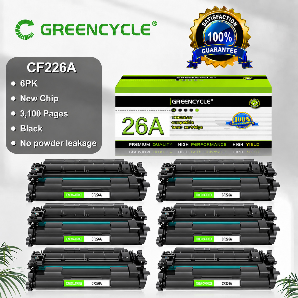 6PK Fits For HP Laserjet Pro M402n MFP M426fdw CF226A 26A Black Toner Cartridge