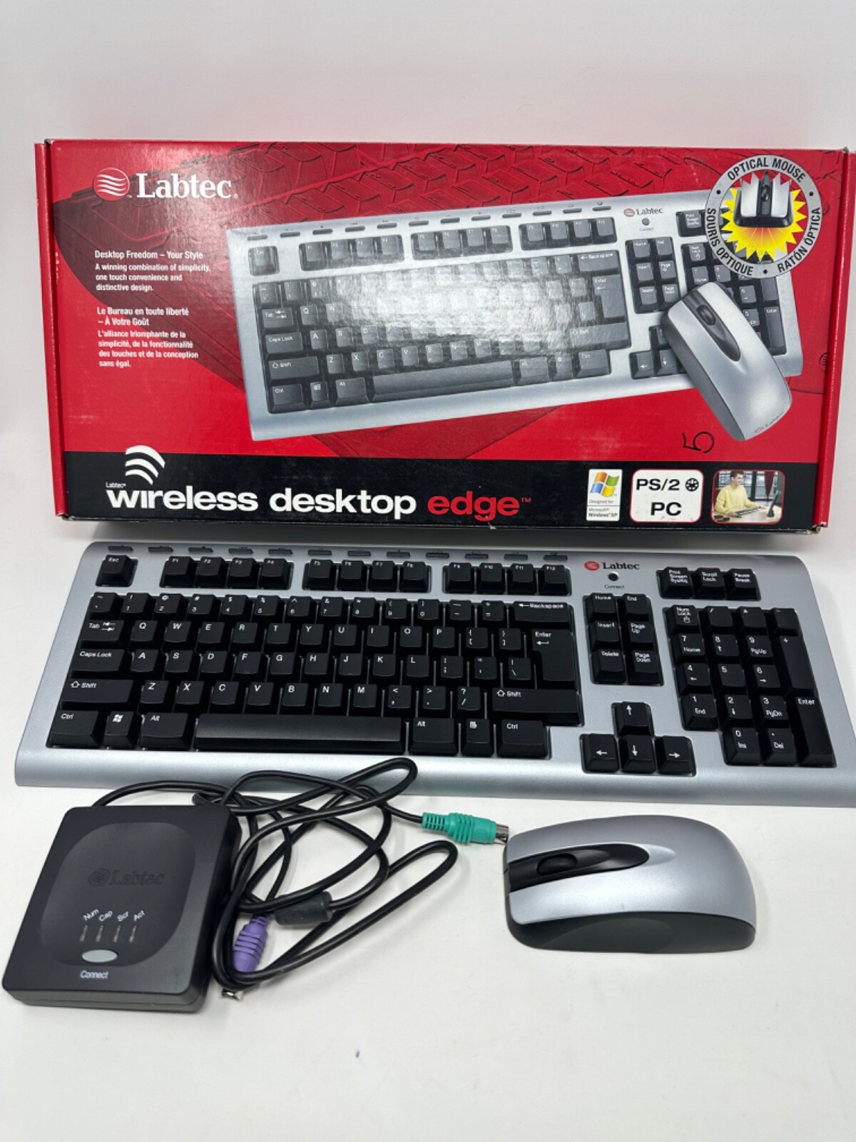 2004 Labtec XP Media Wireless Desktop Edge Keyboard Optical Mouse Kit