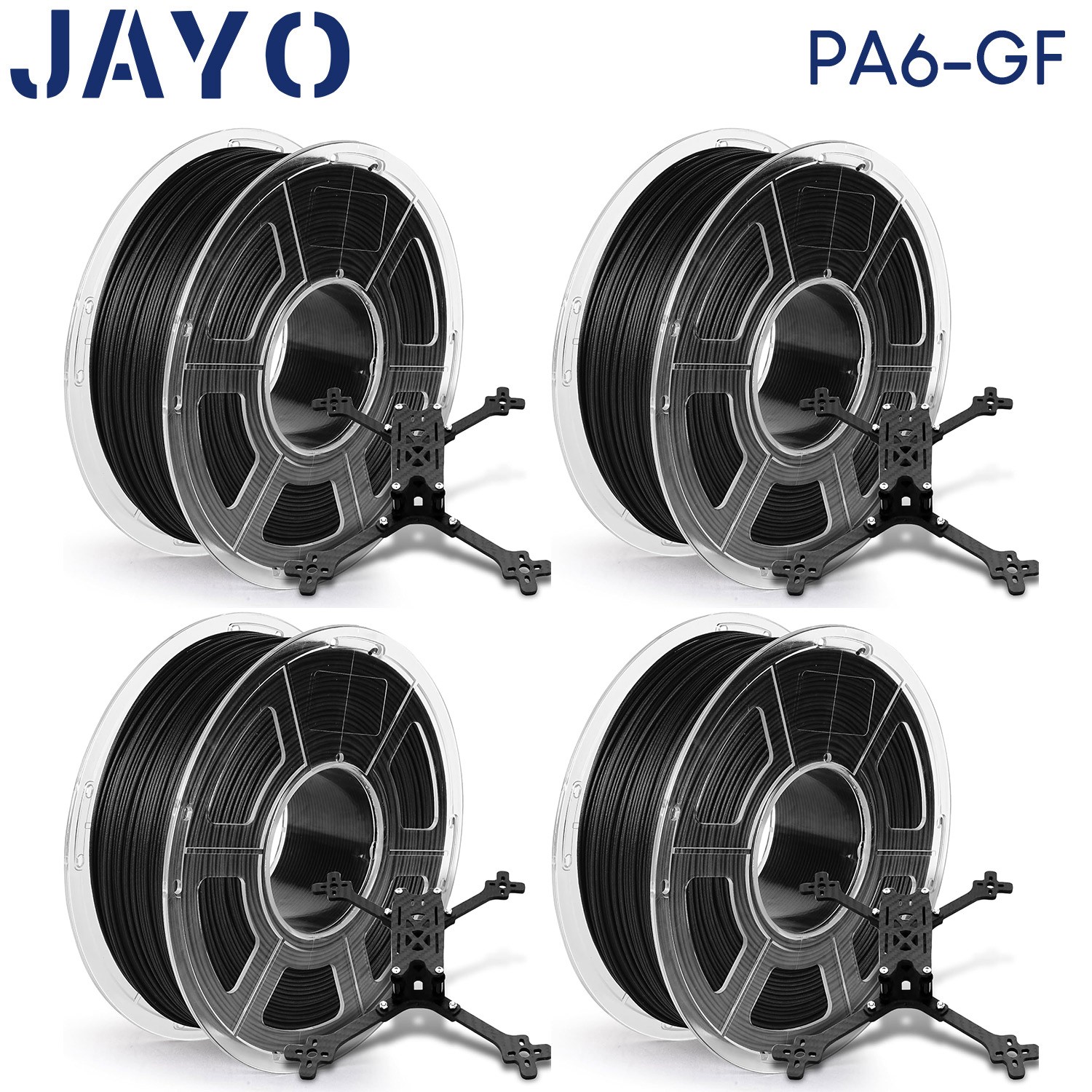 JAYO 4*1KG Black PA6-GF Nylon Glass Fiber Filament 1.75mm Tough Impact Resistant