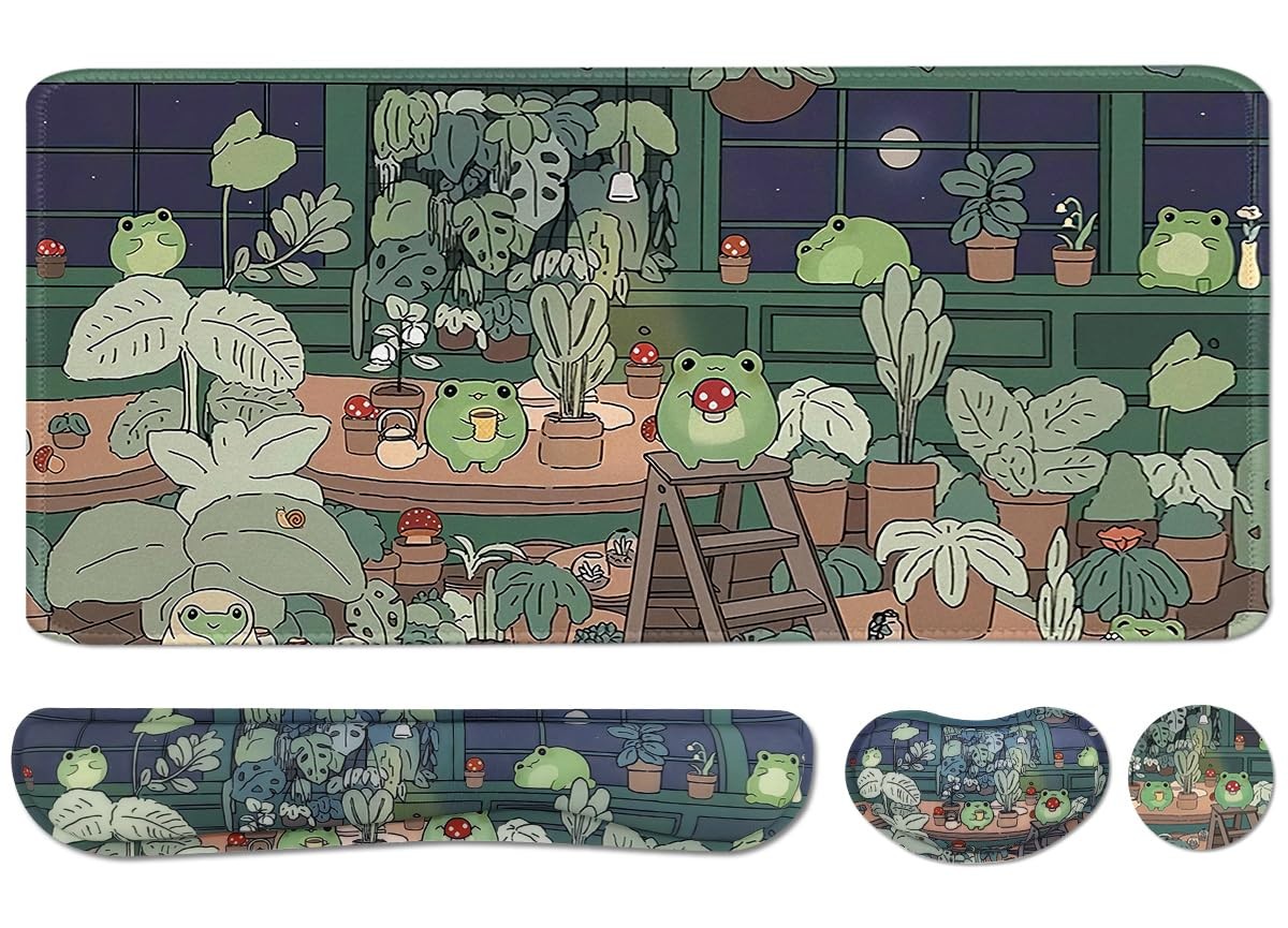 Cute Frog 4 in 1 Large Pad Set, Kawaii Extended Pad Set Desk Pad Easy Typing ...