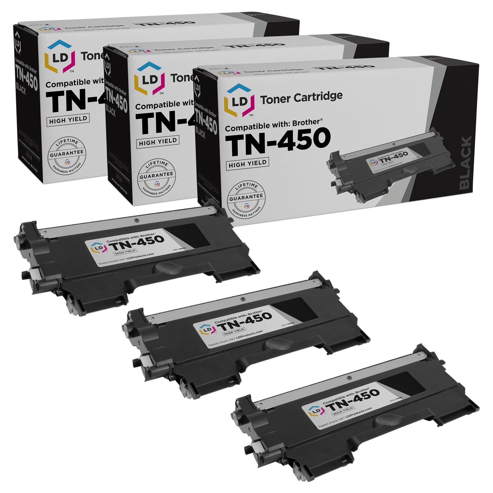 Compatible Toner Replacement for Brother TN450 HY (Blk, 3-Pk)
