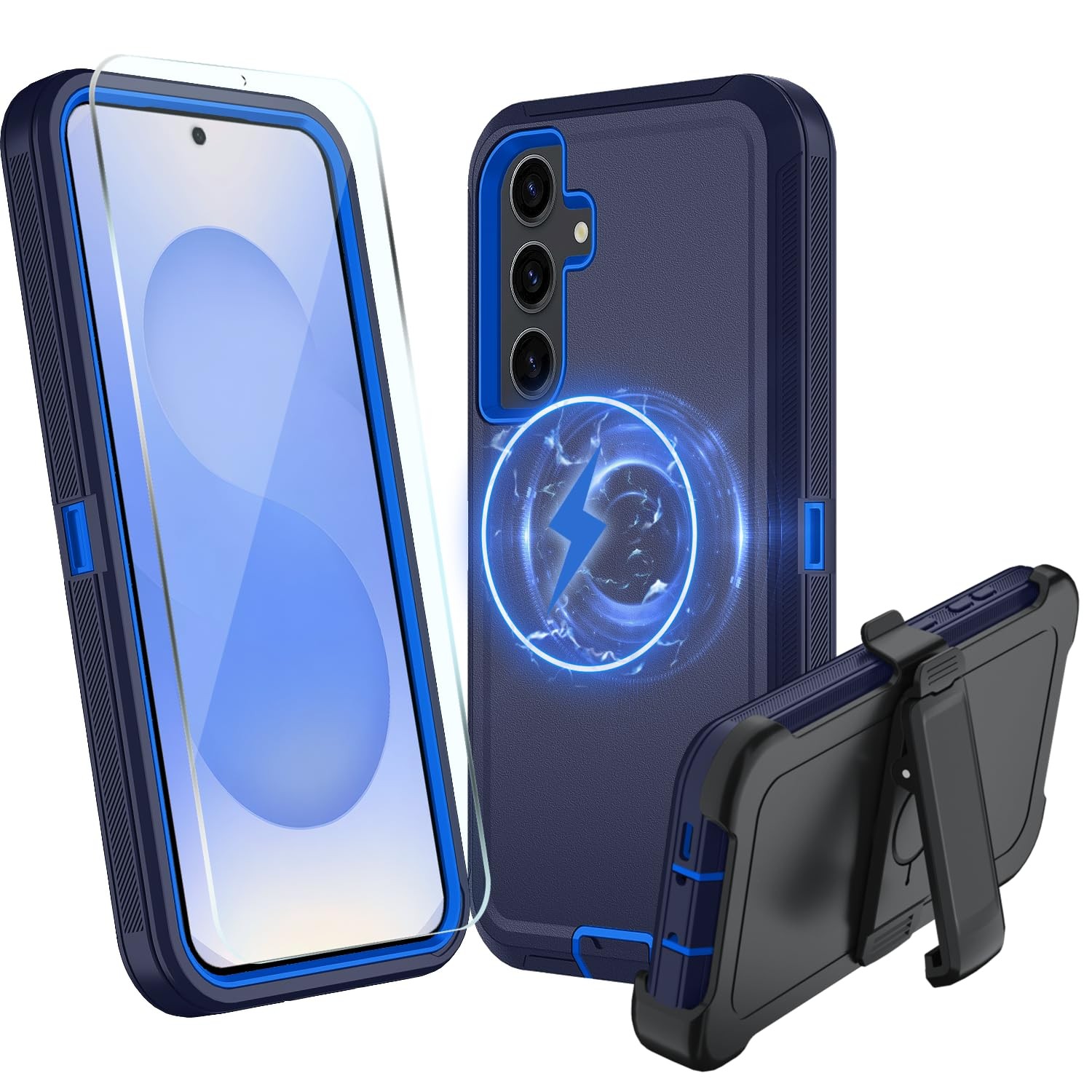 Samsung Galaxy S24 FE 5G Magnetic Case w/Glass Protector, Military Grade, Dark B