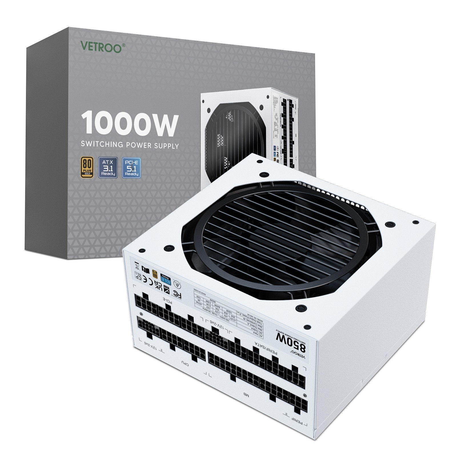Vetroo 1000W Pink Power Supply ATX 3.1 Ready Dual PCIe 5.1 80+Gold Full Modular