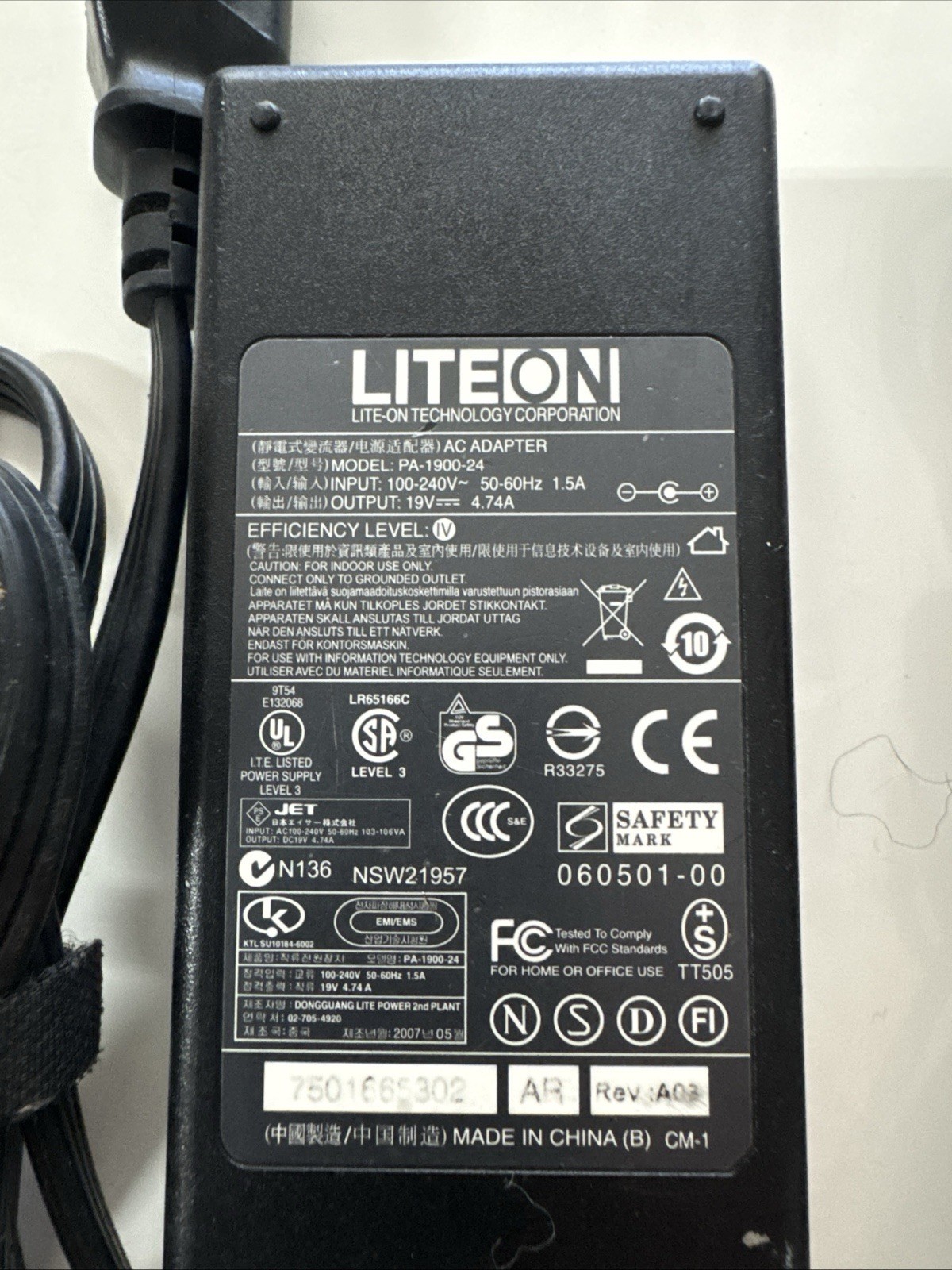 Genuine Liteon PA-1900-24, AC/DC Power Supply Adapter 19V 4.74A OEM