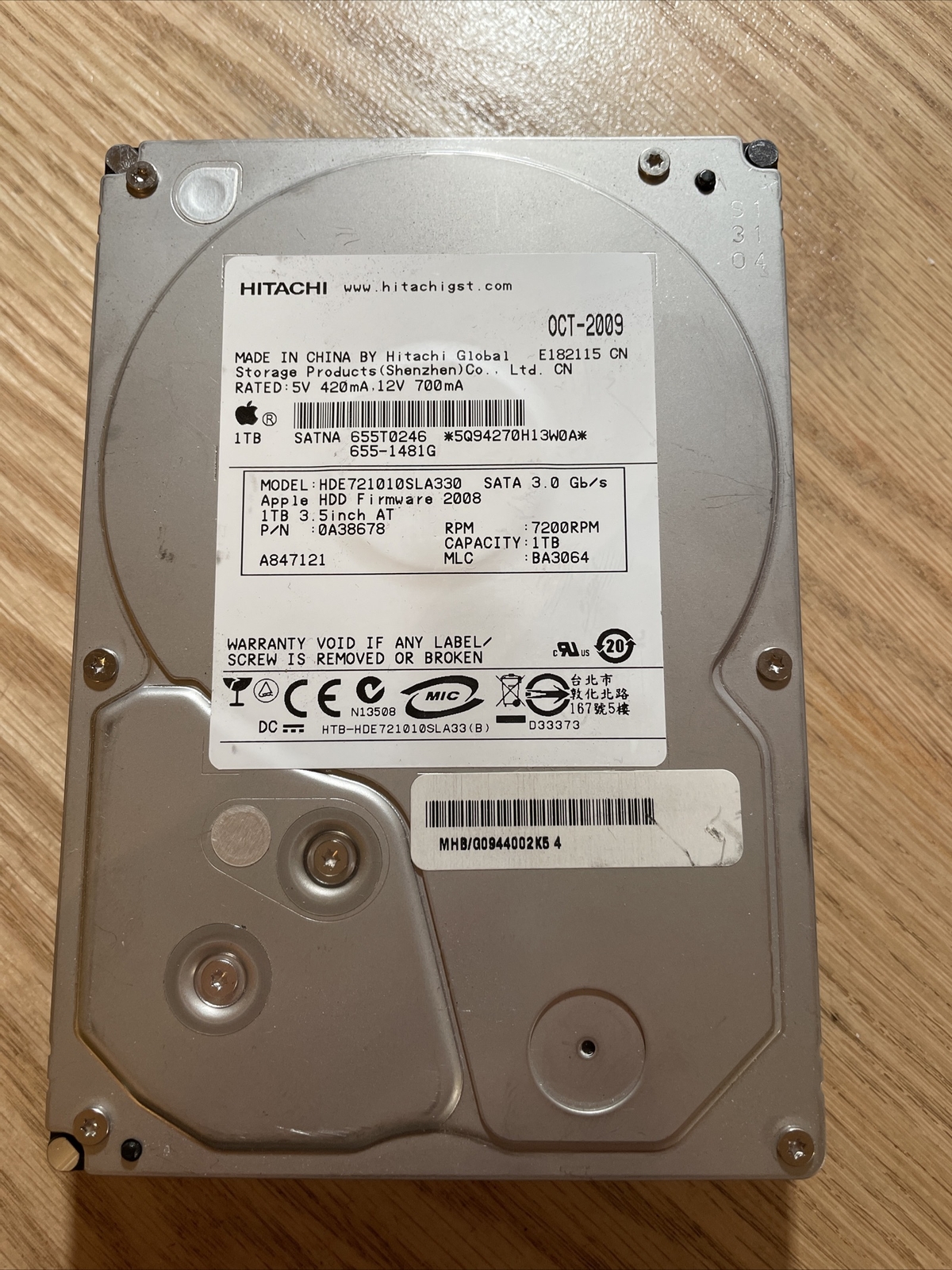 Hitachi HDE721010SLA330 PN:0A38678 MLC:BA3064 1.0TB Sata 3.5" HDD