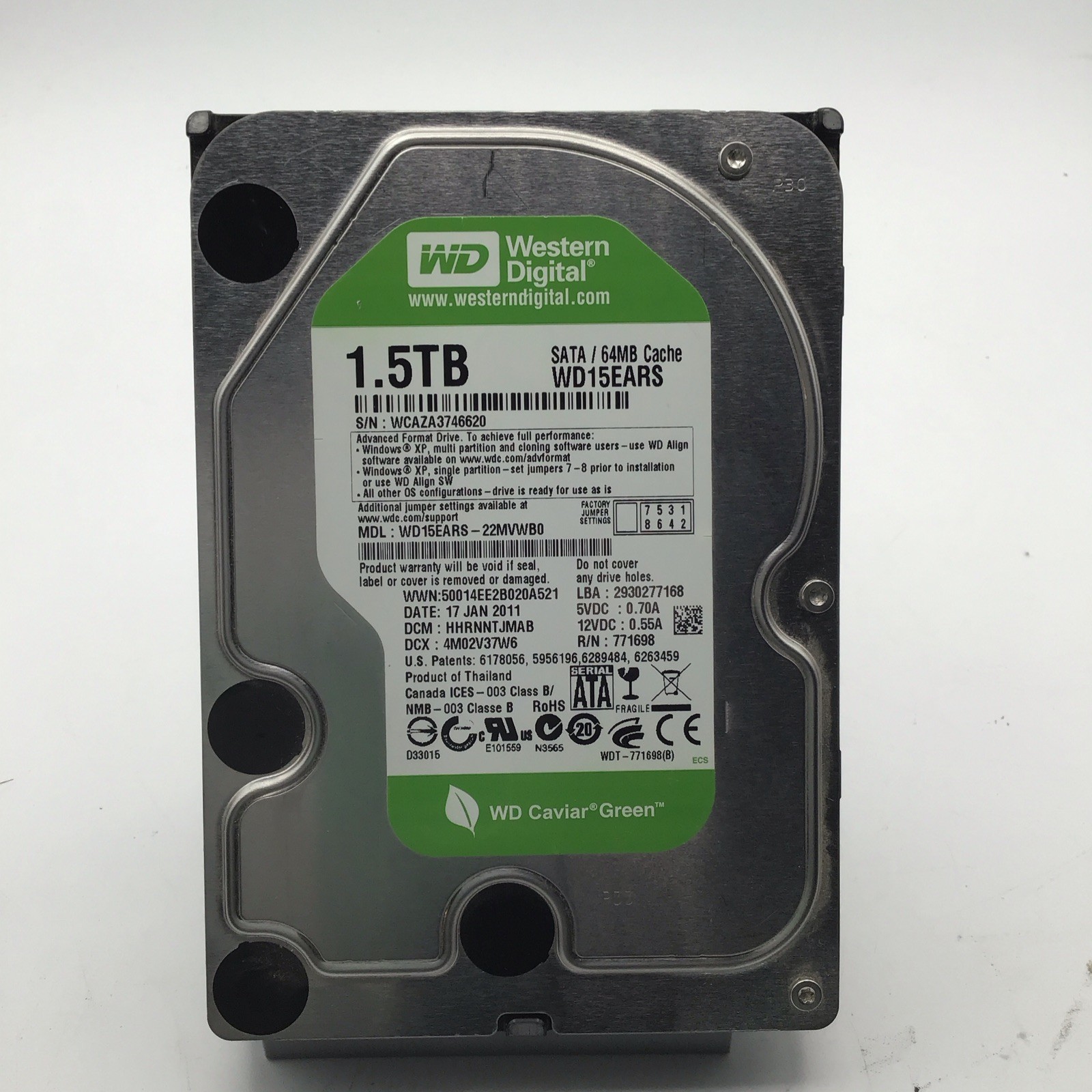Western Digital WD 3.5" 1.5TB SATA III HDD WD15EARS-22MVWB0 Tested Wiped Working