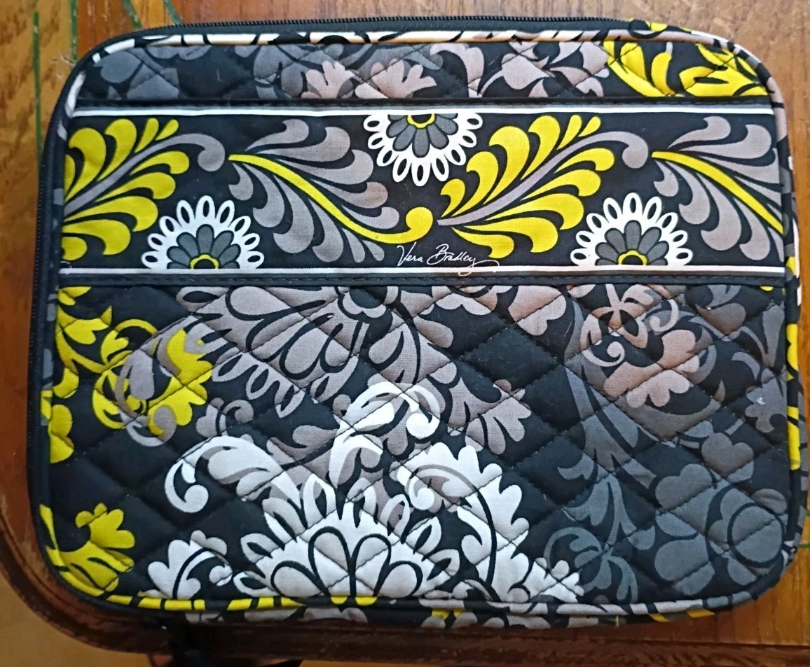 Tech Case Vera Bradley - Baroque- Black Yellow White Zip Top Bag Holder Purse