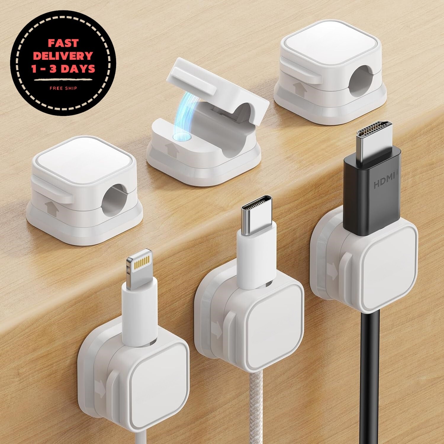 6 clips magnéticos para cables, soporte para cables, gestión de cables.