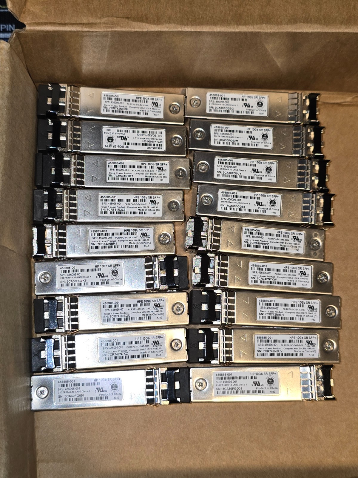 Lot of 18 HP HPE 455885-001 10Gb SR SFP+ 850nm LC 456096-001