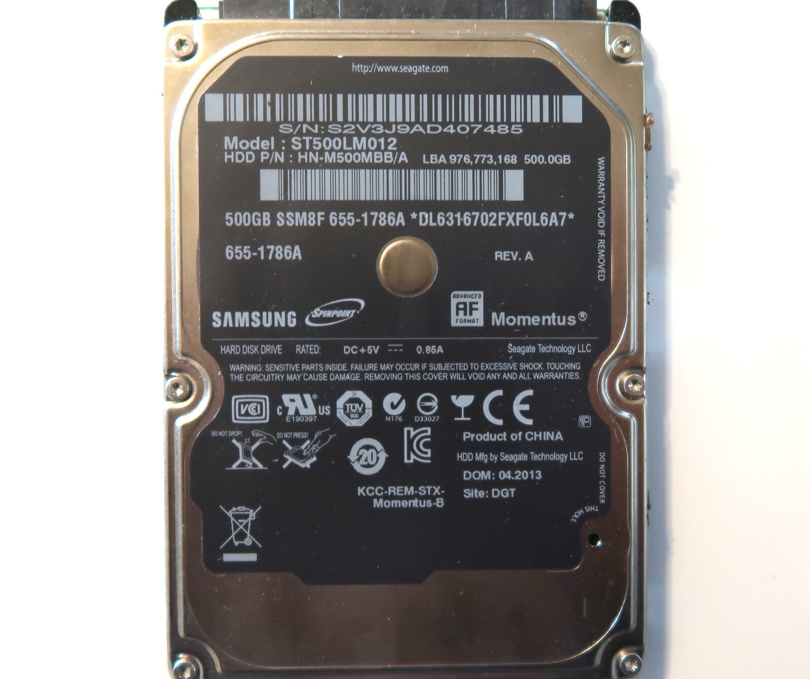 Samsung ST500LM012 HN-M500MBB/A REV.A DGT (S2V3) 655-1786A 2.5" 500gb Sata 2013