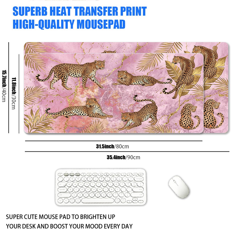1 XXL Extra Large Light Luxury Pink Golden Cheetah Mouse Pad with Pink Marble,