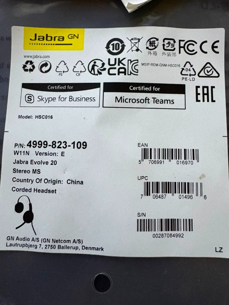 Jabra Evolve 20 Stereo Headset - Black (GSA4999-823-109)
