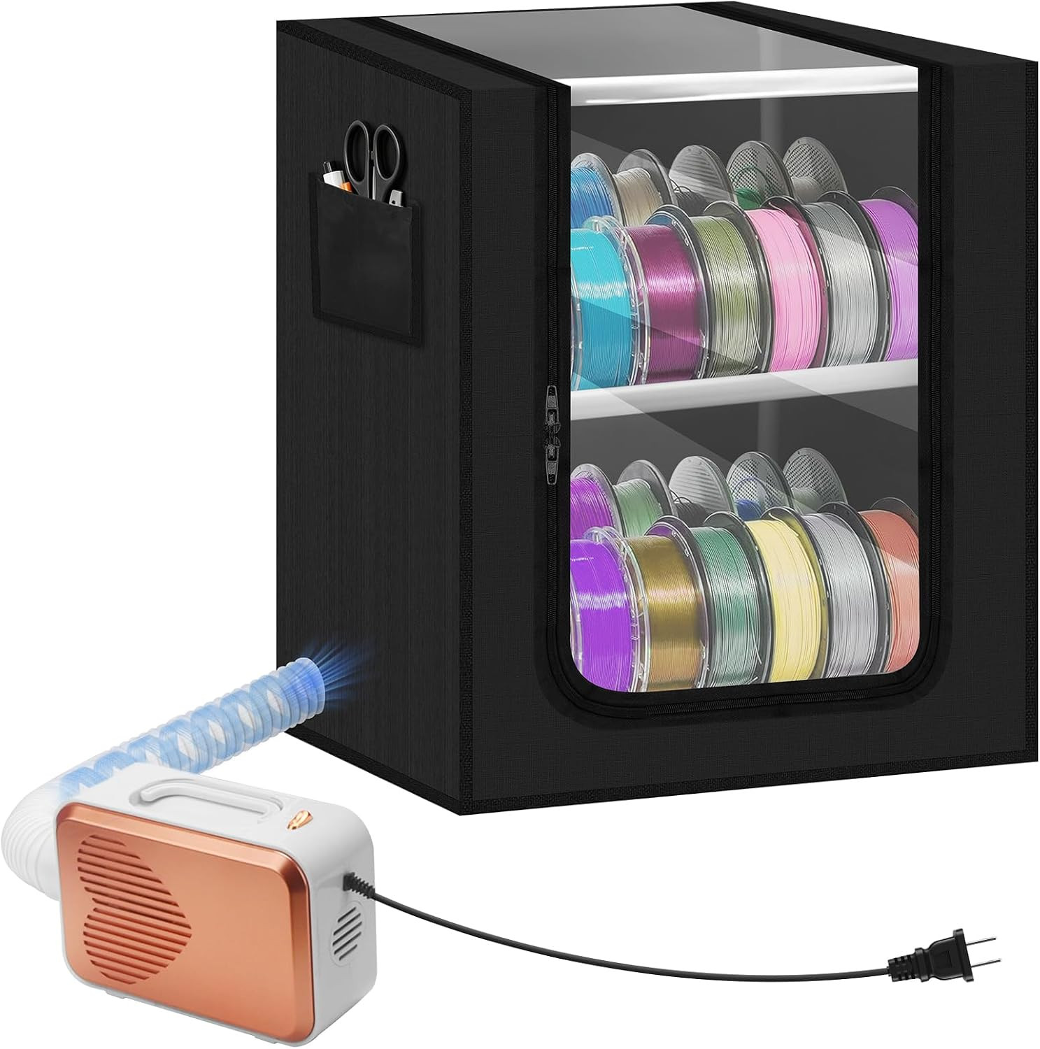 2-Tier 3D Printer Filament Storage Box with Active External Dryer | Holds 24-Rol