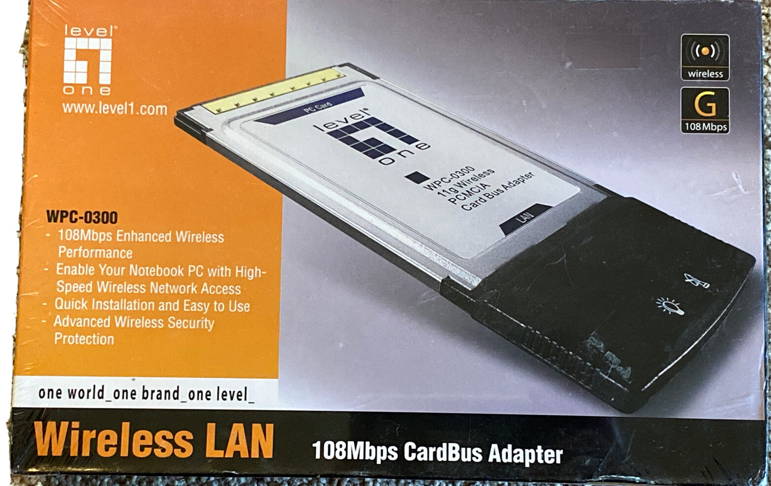 Level One WPC-0300 108Mbps CardBus Adapter, Wireless