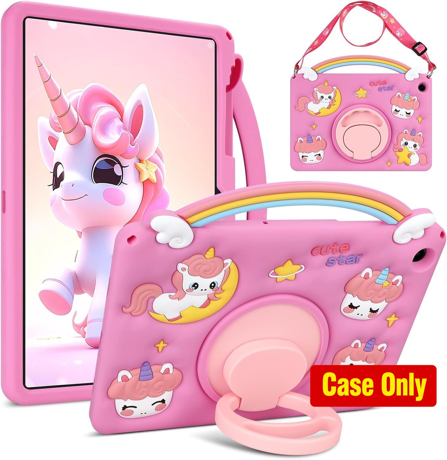 Hot Pink Soft Silicone Case for Galaxy Tab A9 Plus 2023 & A11 Plus 2025, 360° St
