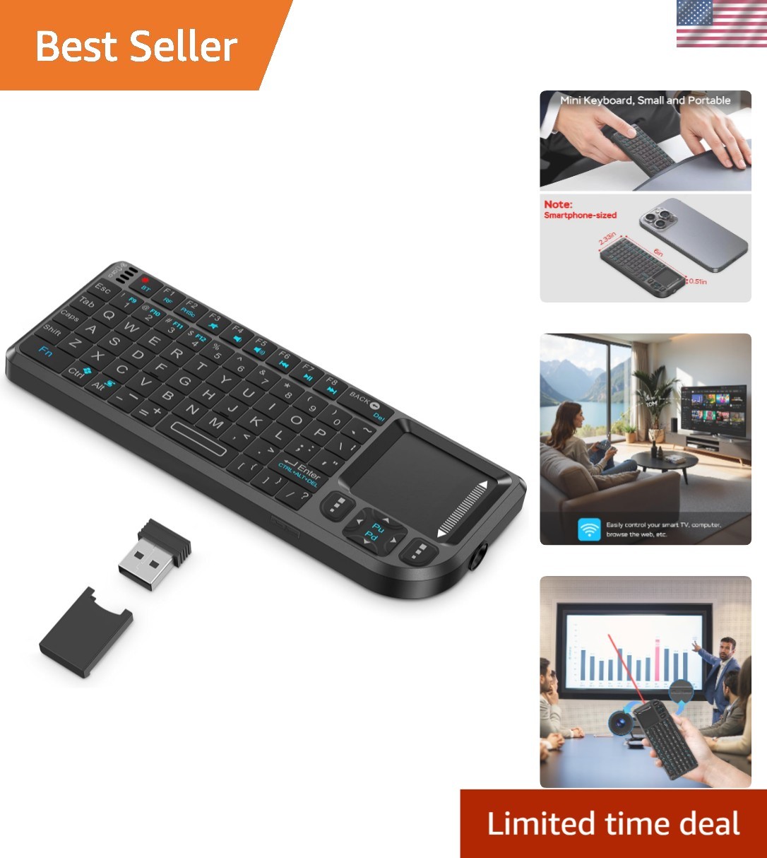 K808 Mini Keyboard with Touchpad, 2.4G + BT, with 7-Color Backlight | 600mAh ...