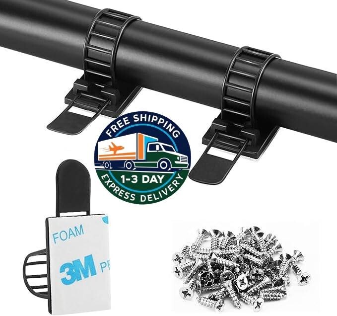 50 clips adhesivos ajustables para gestión de cables, bridas de nailon. neuvo.