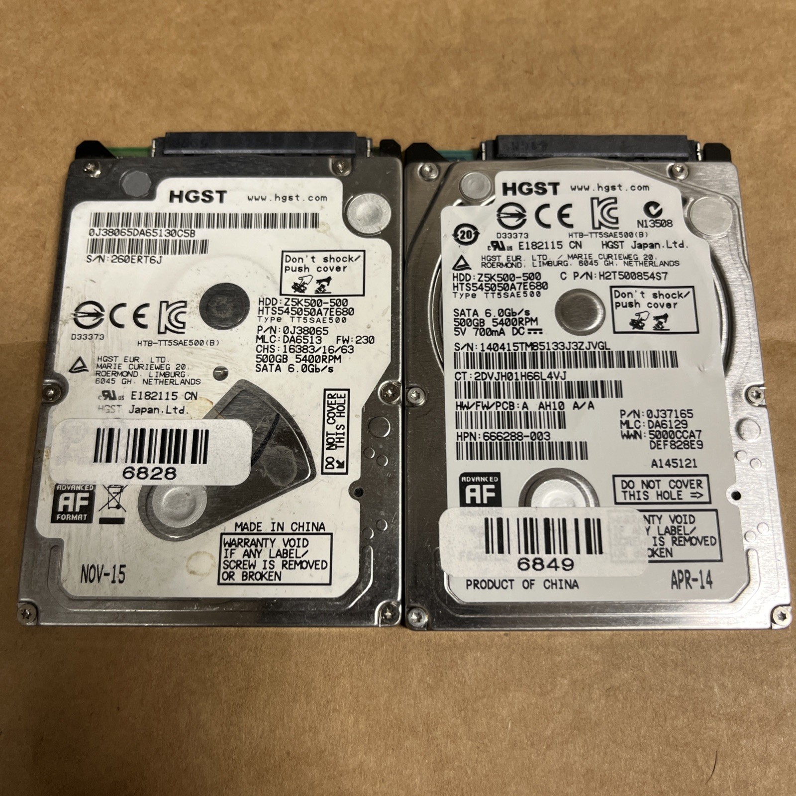 LOT of (2) Hitachi 500GB 5400RPM SATA 2.5" HDD HTS545050A7E680 Laptop Hard Drive