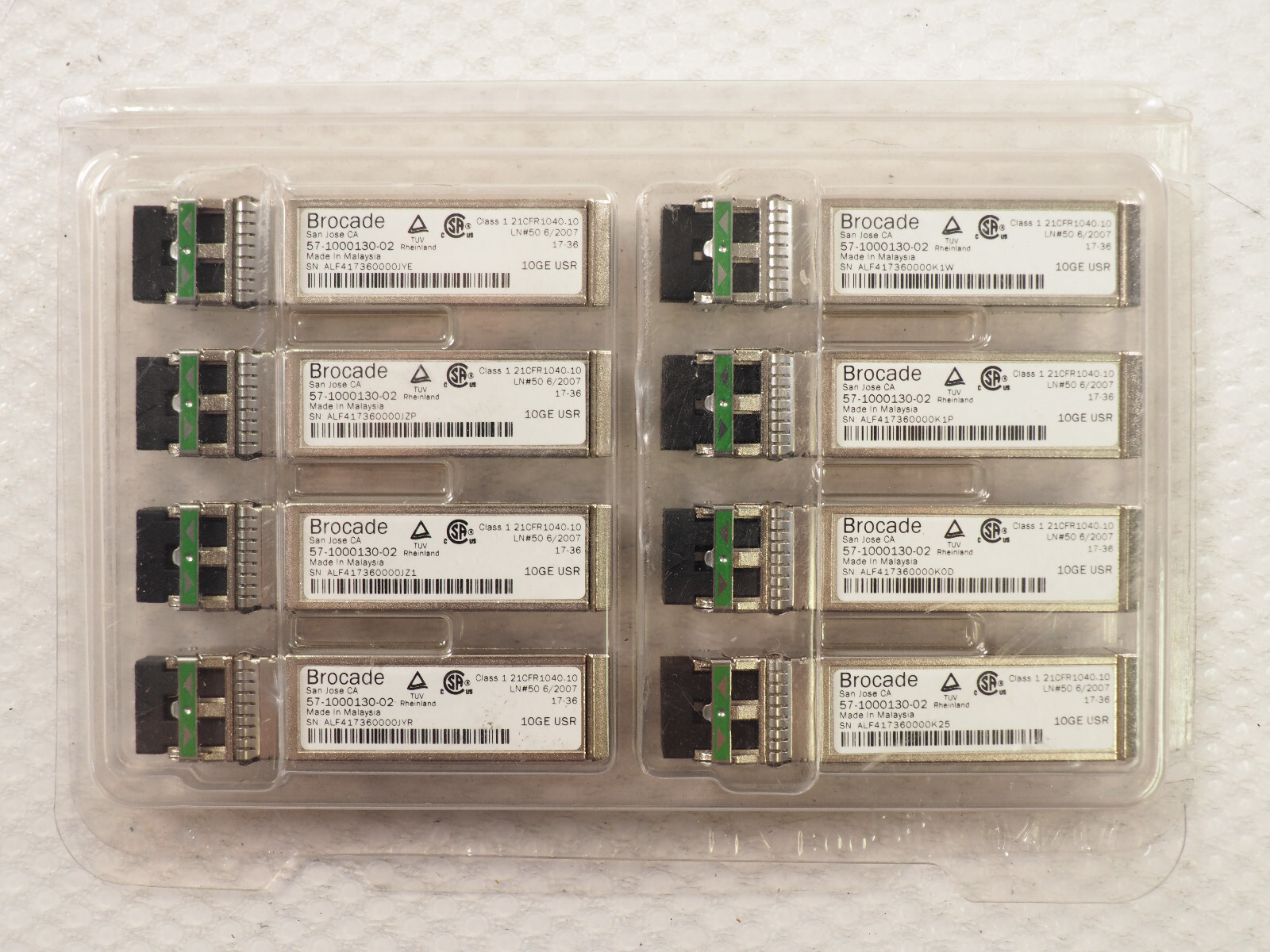 Lot of 8 Brocade 10G-SFPP-USR 57-1000130-02 SFP+ 10Gbase-USR 100m Transceiver