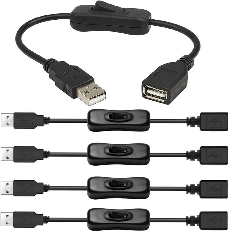 5Pcs USB Cable with Switch, Male to Female Extension Cord Inline