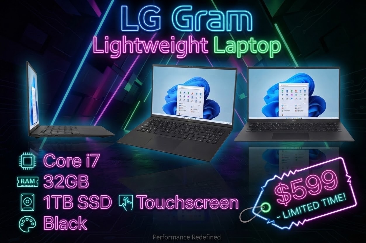 LG Gram Lightweight Laptop 15.6 FHD Core i7 32GB 1TB SSD Touchscreen Black