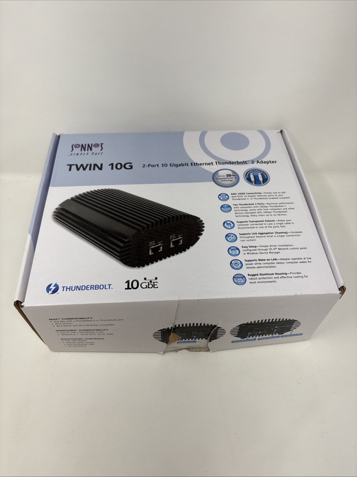 Sonnet TWIN10G-TB2 - 2-Port 10 Gigabit Ethernet Thunderbolt 2 Adapter - Open Box