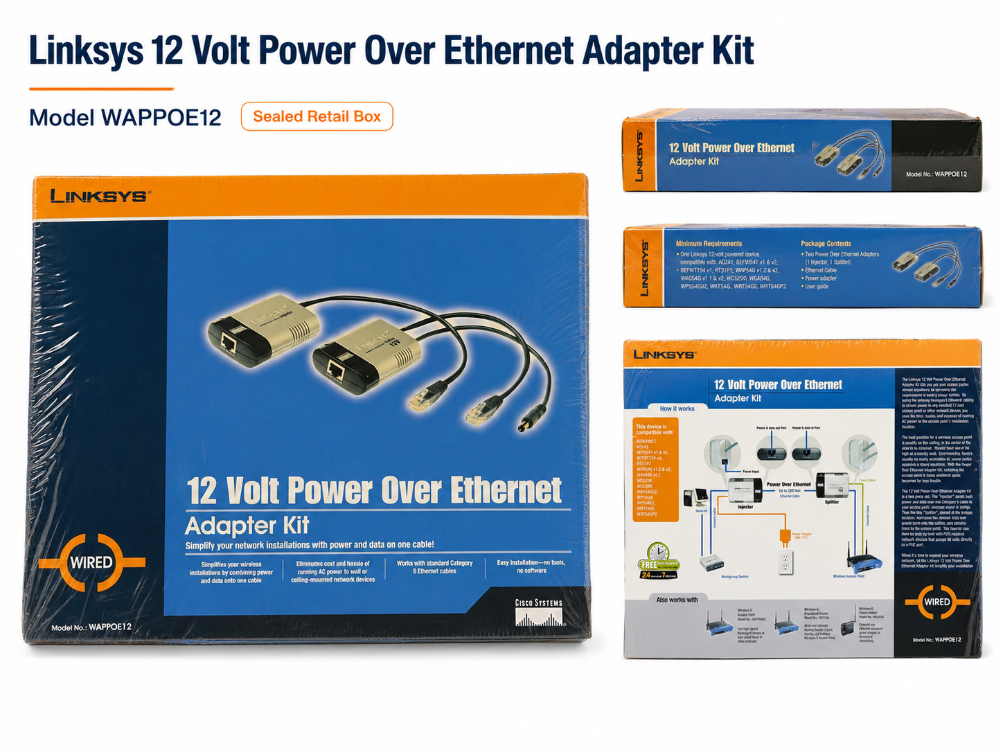 Linksys WAPPOE12 12V Power Over Ethernet Adapter Kit Sealed New