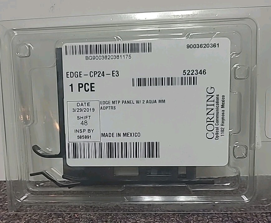 Corning EDGE MTP Panel w/ 2 Aqua MM Adapters EDGE-CP24-E3 NEW/SEALED Ships FREE 