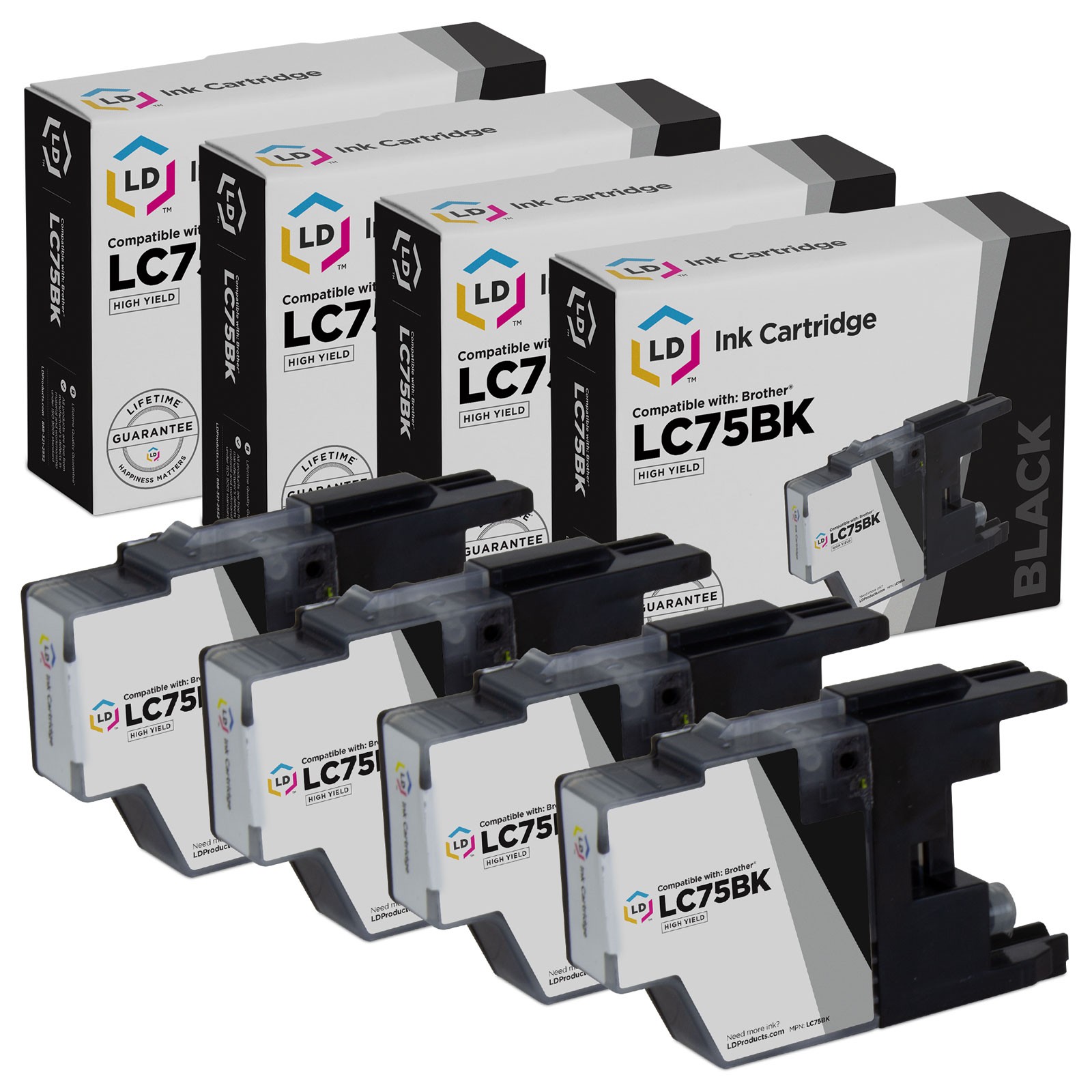 LD For Brother LC75 4pk HY Ink LC75BK Black MFC-J280W J425W J430W J435W