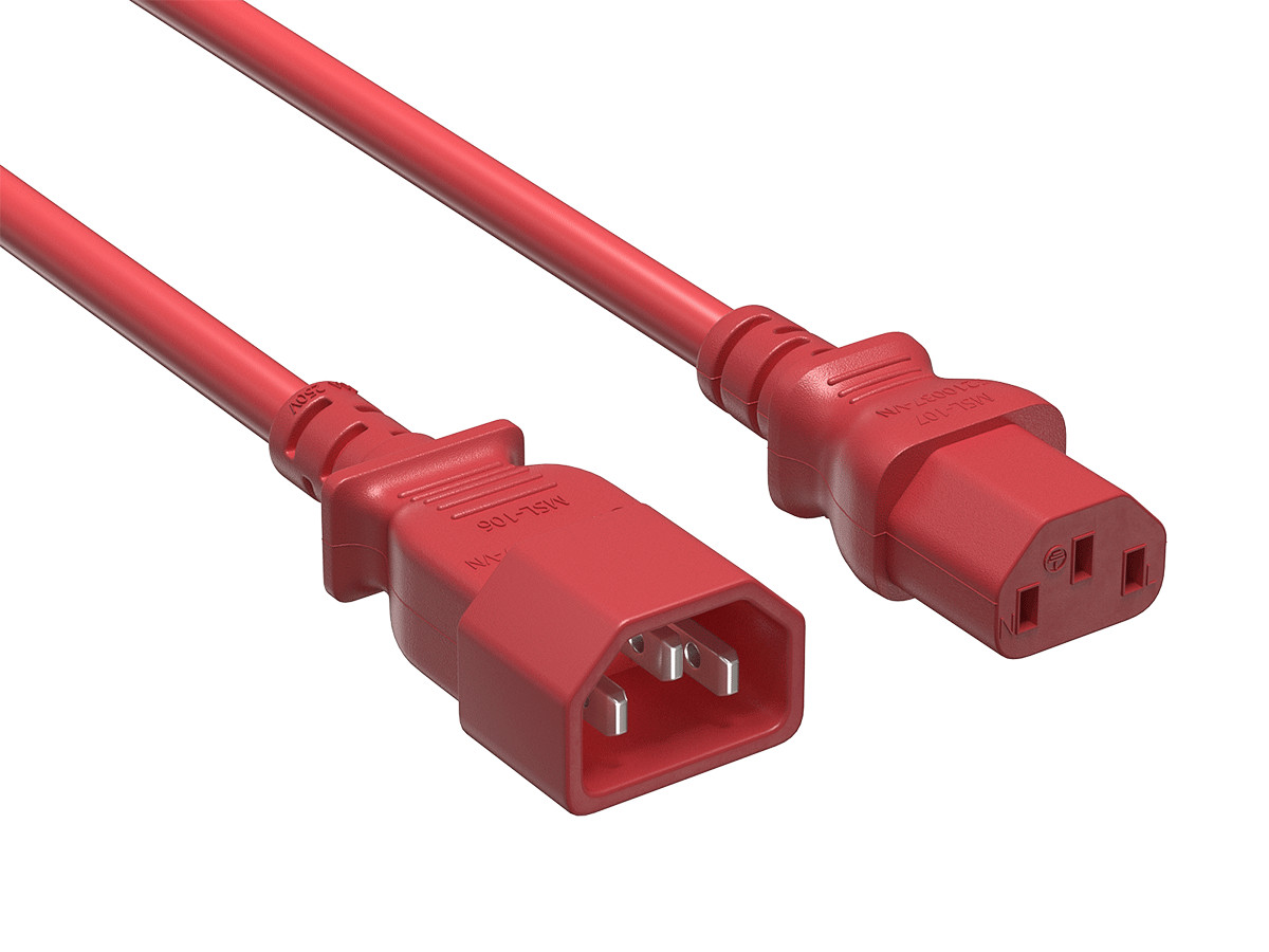 3ft IEC-320 C13 to C14 Heavy-Duty Power Extension Cord 18 AWG 10A/250V SJT, Red