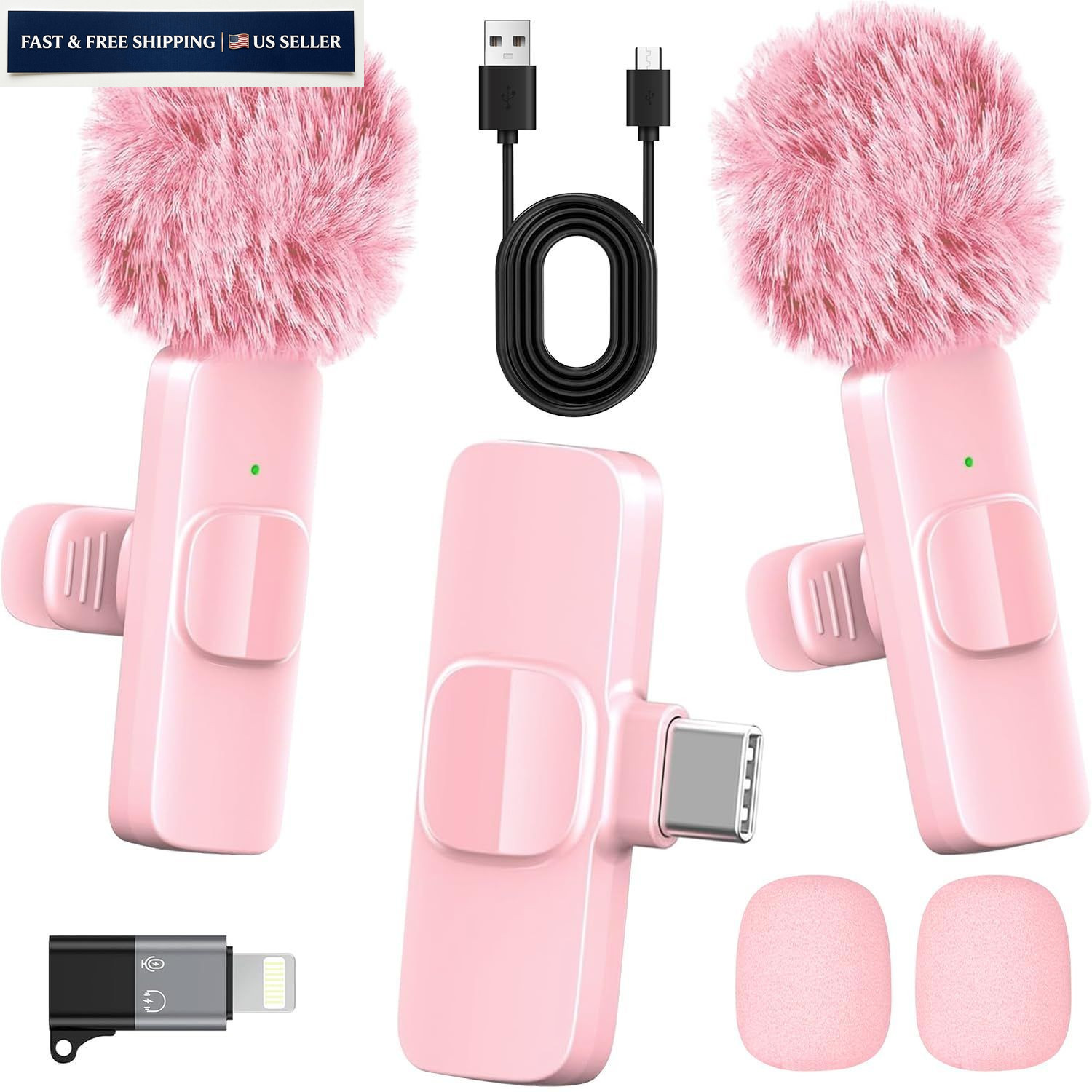 HONGJIEYUAN Pink Wireless Lavalier Microphone for iPhone & Android -