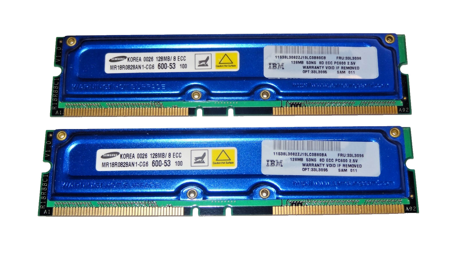 Samsung 256MB Rambus 2x128MB PC600 600MHz ECC 184-Pin RDRAM - MR18R0828AN1-CG6