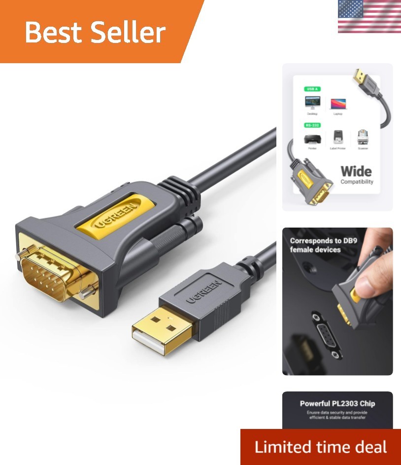 Durable 6FT USB to Serial Adapter - Gold-Plated DB9 Male for Maximum Efficiency