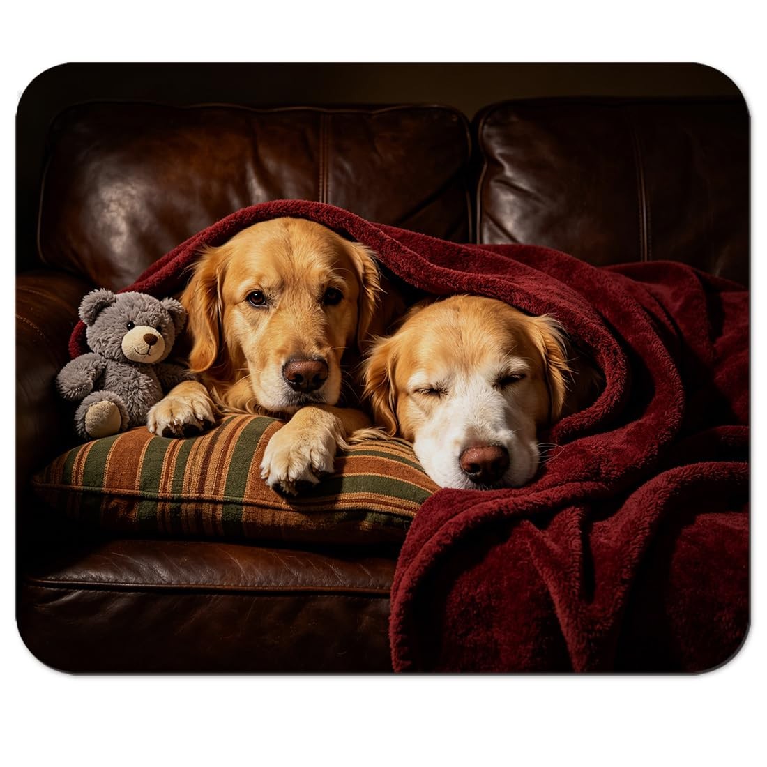 Cozy Golden Retrievers on Couch Mouse Pad 9.5" x 7.9", Warm Dog with Blanket ...