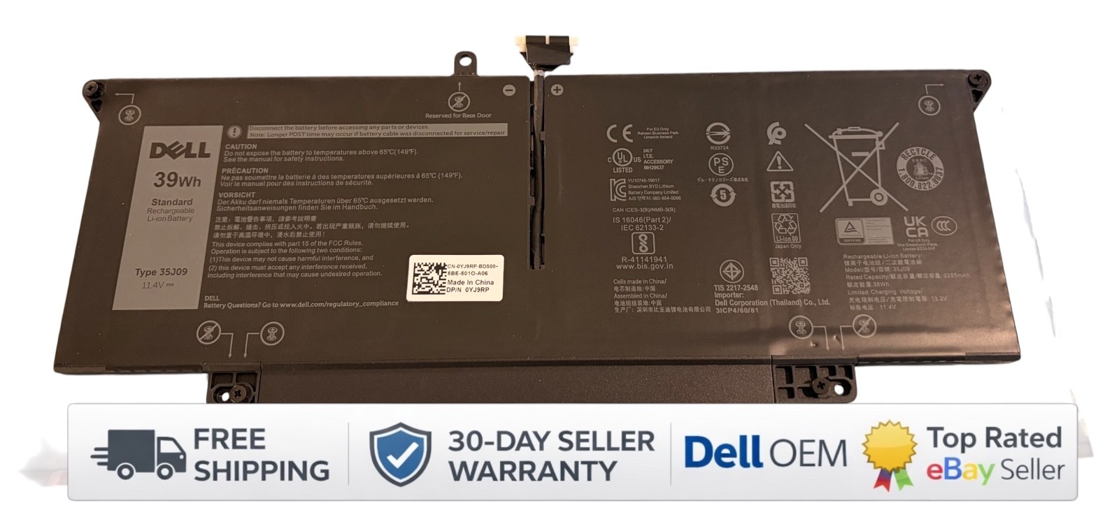 NEW OEM Dell Latitude 7310 7410 39Wh 3-Cell Laptop Battery YJ9RP 7YX5V 35J09