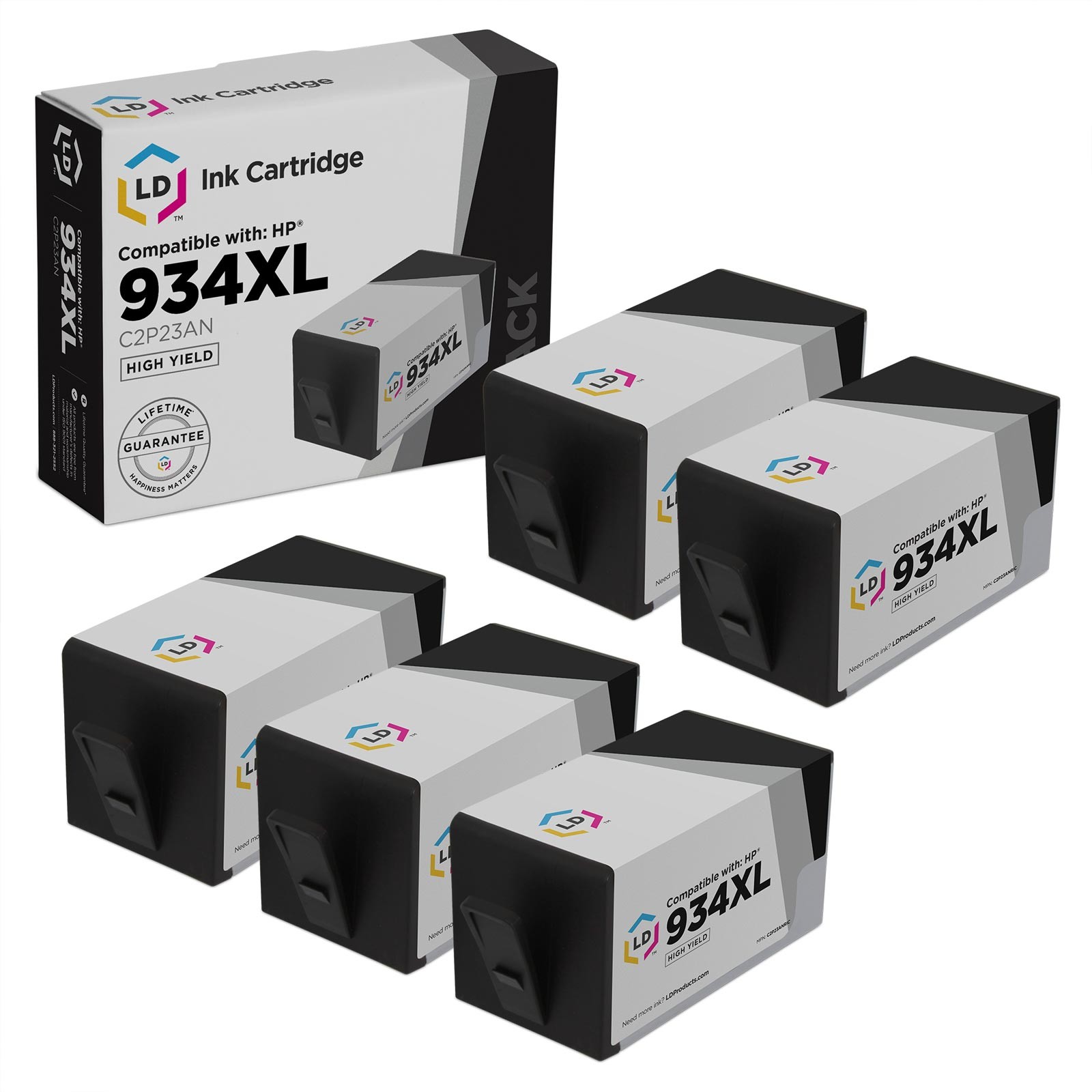 LD 5 Pack Ink Cartridge Replacement for HP 934XL C2P23AN High Yield 934XL(Black)