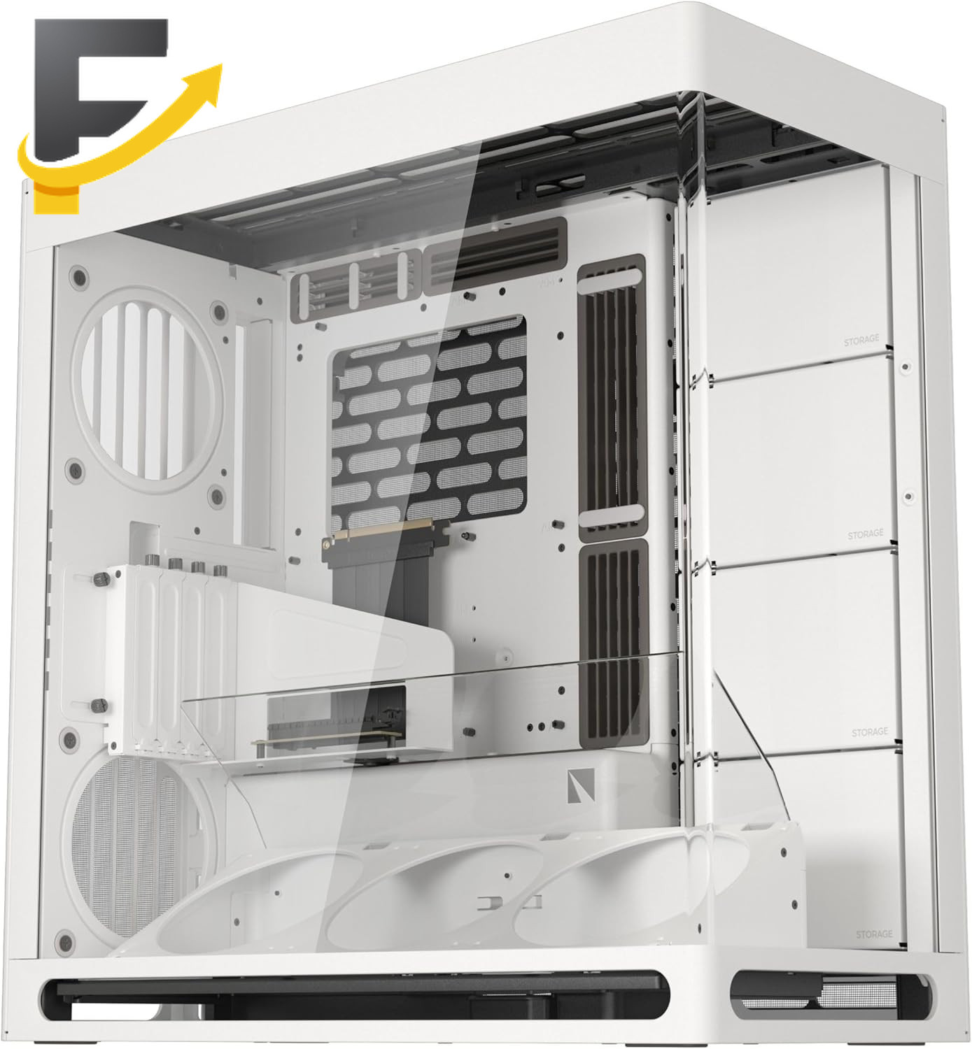 HS 420 VGPU Dual-Chamber Mid Tower ATX PC Case White Pcie 5.0 Vertical