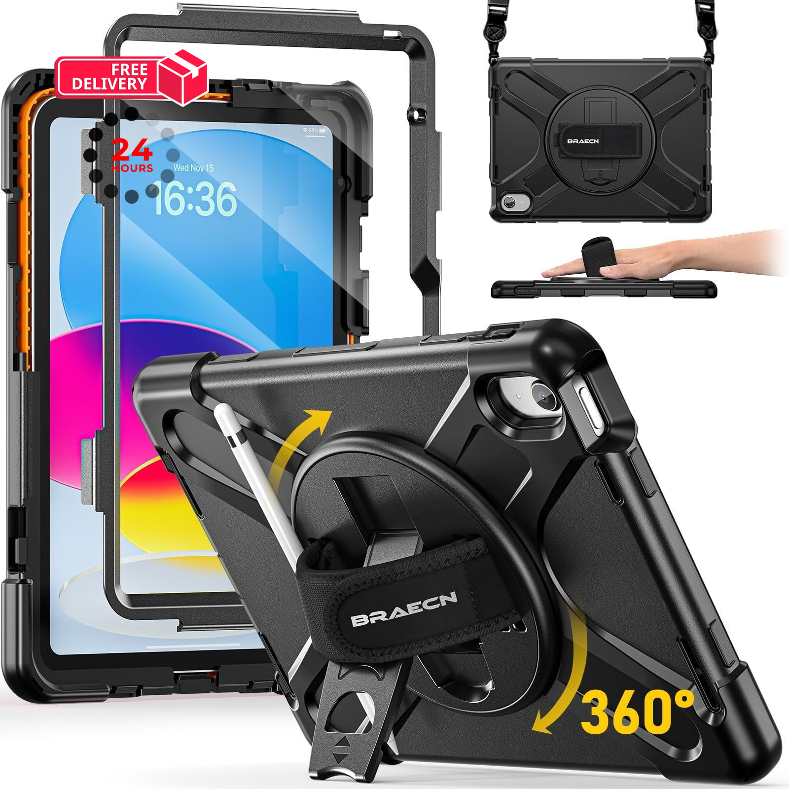 BRAECN Case for iPad For A16 11th/10th Generation 11/10.9 inch, Black