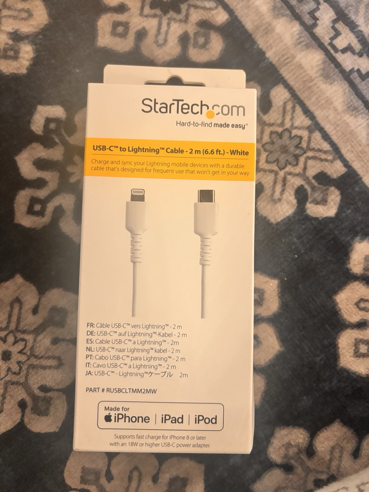 StarTech 6.6ft USB C to Lightning Cable Heavy Duty Lightning Cable RUSBCLTMM2MW