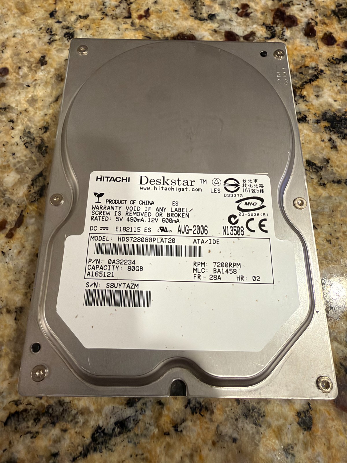 Hitachi Deskstar 80GB IDE PATA 7200RPM HDD HDS728080PLAT20 Tested Wiped