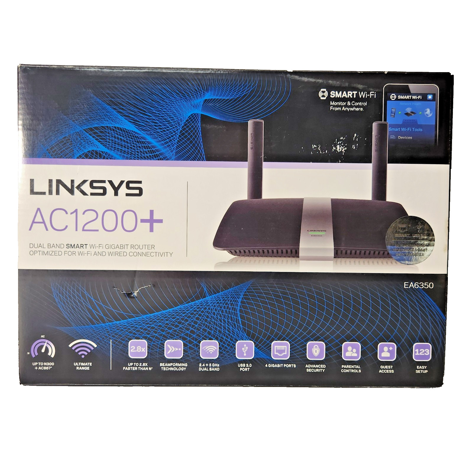 Linksys EA6350 AC1200+ Dual Band Smart WiFi Gigabit Router USB 3.0 Box Complete