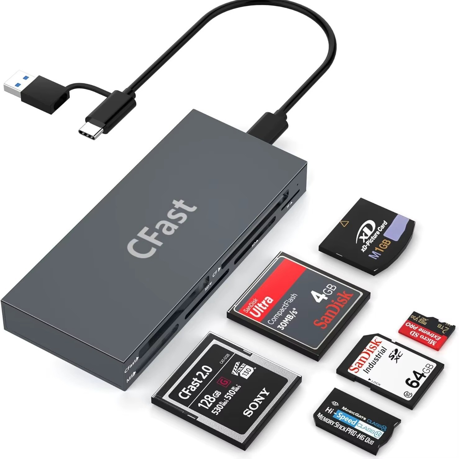 UTHAI TF4 6-in-1 Multi Card Reader USB Hub for SD TF CF MS XD Cfast