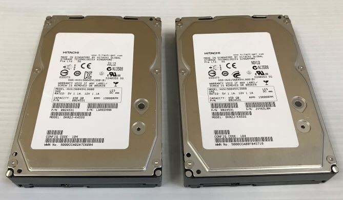 Lot of 2x Hitachi HUS156045VLS600 450GB 0B24531 3.5" SAS  Enterprise Hard Drive