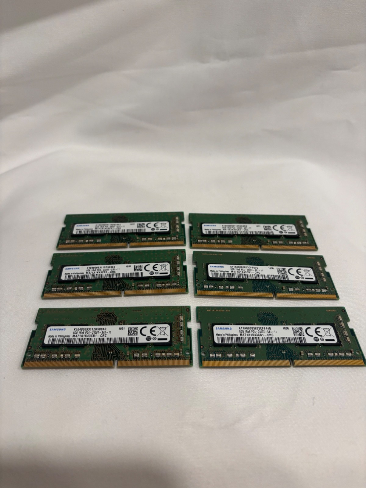Lot of 6 SAMSUNG 8GB 1RX8 PC4-2400T-SA1-11-M471A1K43CB1-CRC- MEMORY RAM